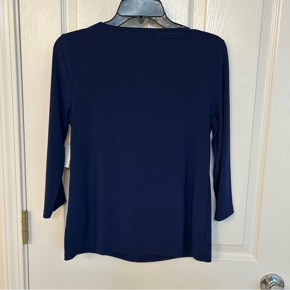 Kasper Three Quarter Sleeve Twist Neck Top in Navy Size SP - Picture 10 of 10